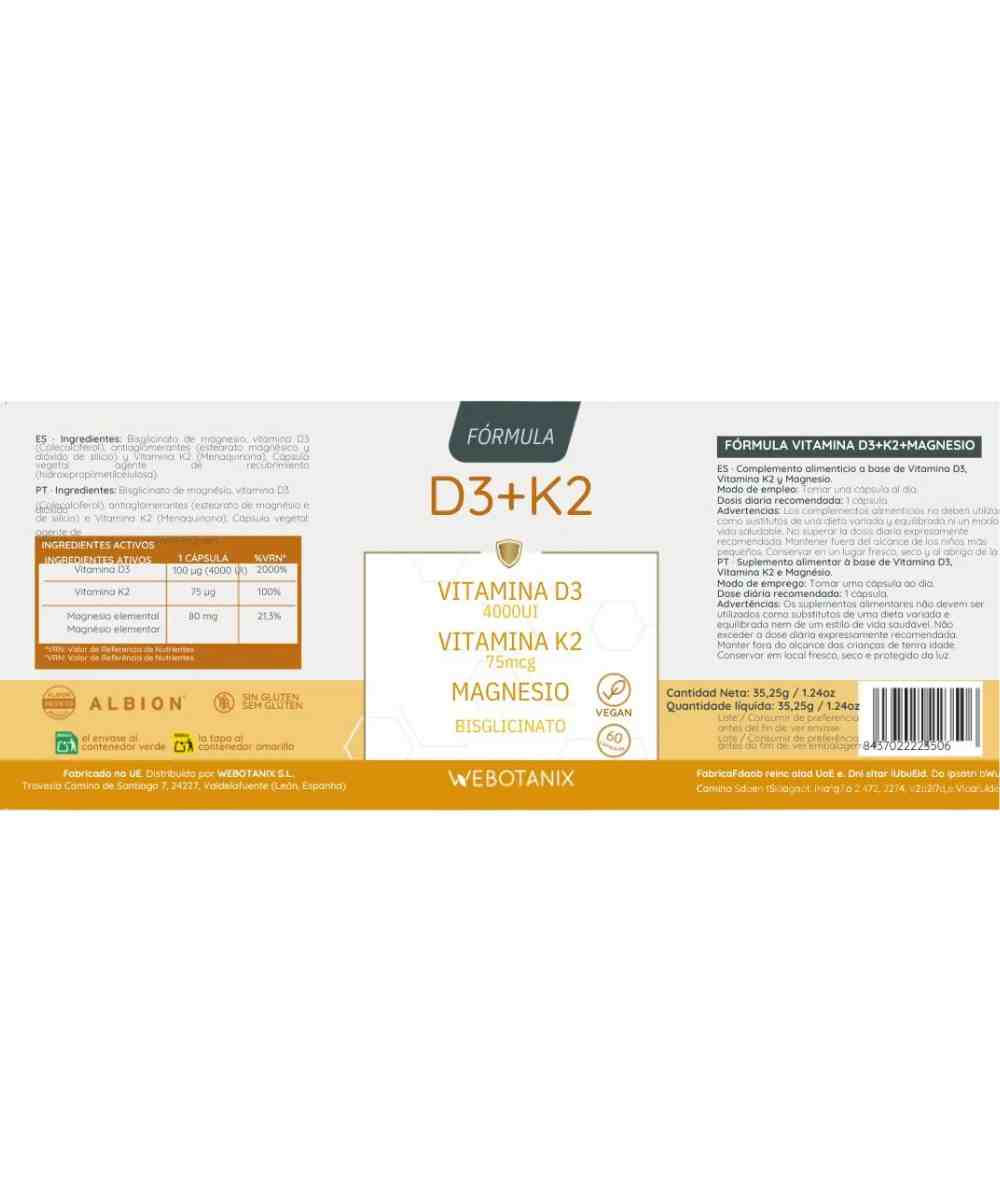 Vitamina D3+K2+Magnesio WeBotanix 60 cápsulas - Imagen 2